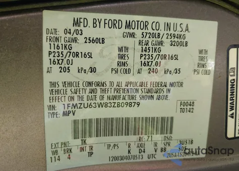 2003 Ford Explorer Nbx/Xlt z USA, uszkodzony, nr VIN 1FMZU63W83ZB09879